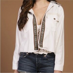 Free People Weekend Wanderer Military Jacket Boho Hooded